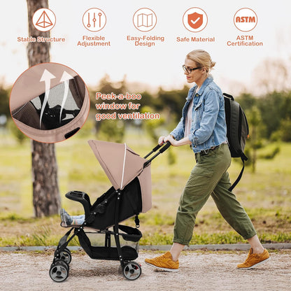 HONEY JOY Lightweight Stroller, Compact Travel Stroller for Airplane, Toddler Fold Pushchair w/Adjustable Canopy & Backrest, Storage Basket, Umbrella Stroller for Infants (Gray)