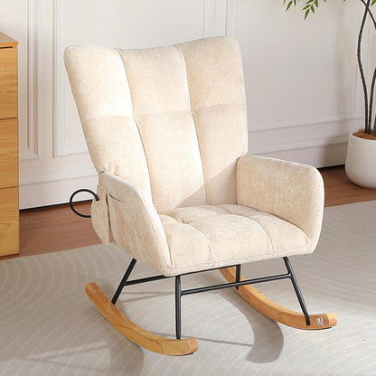 Rocking Chair Nursery with Airbag, Comfy Modern Nursery Rocking Reading Chair indoor with Footrest, Cozy Upholstered Glider Rocker Chairs for Living Room Bedroom Offices(Chenille, Dark Grey)