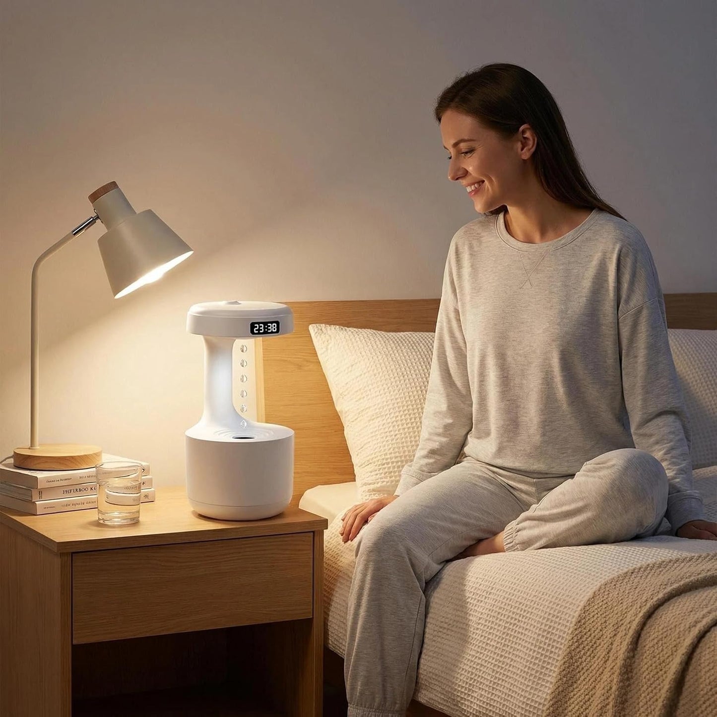 Humidifiers for Bedroom, 800ml Cool Mist Air Humidifier, Anti-Gravity Digital Humidifier with LED Display, Quiet Knob Control for Bedroom, Plants, Nursery, Office - White