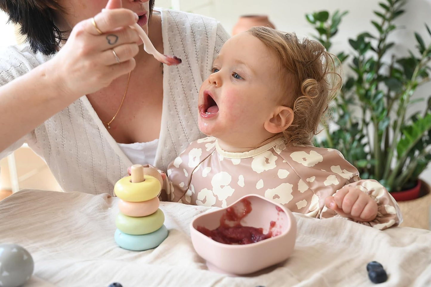 Beaba Silicone Suction Baby Bowl, Soft Anti Slip Durable Unbreakable Toddler Bowls, Baby Essentials, Toddler Feeding, (Rose)