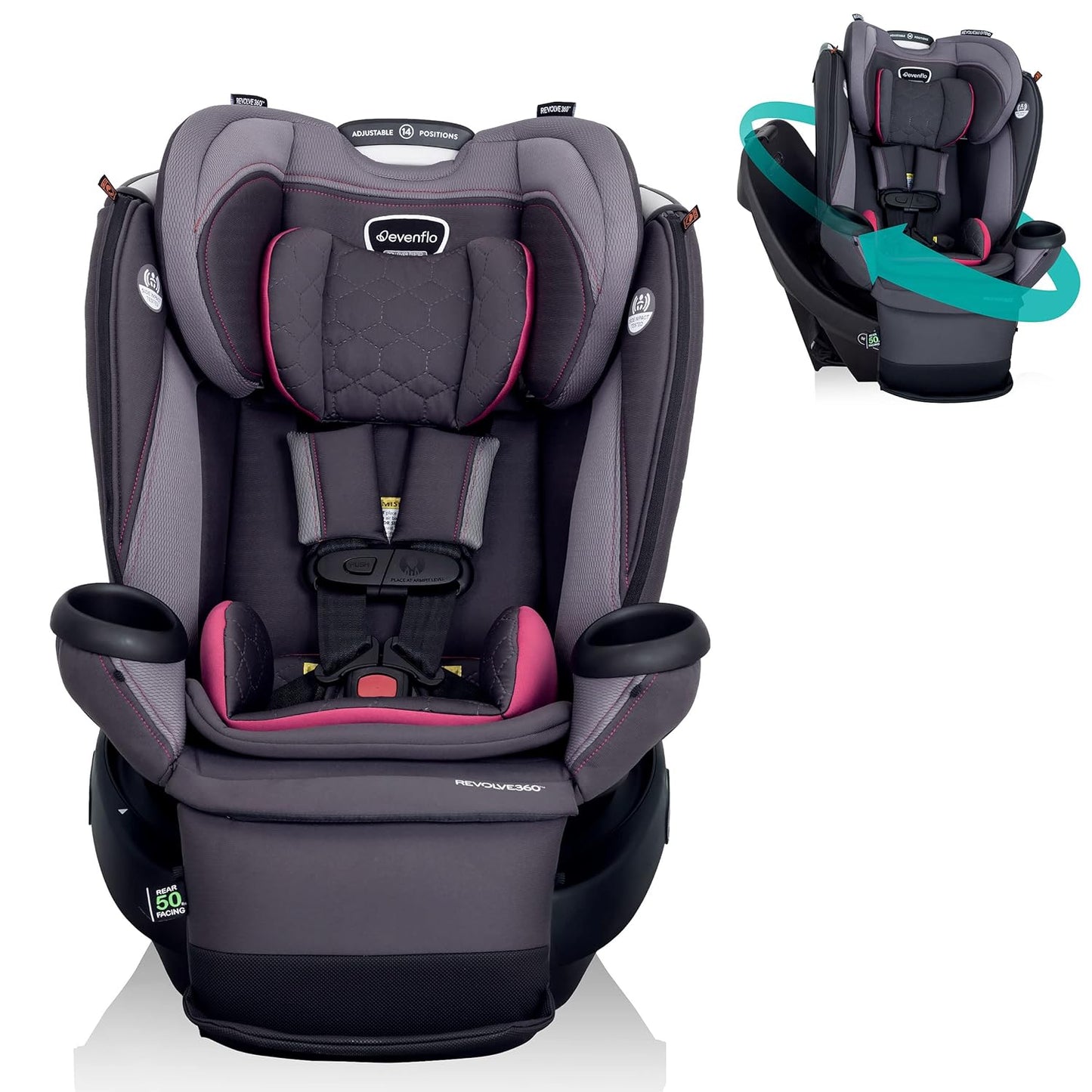 Evenflo Revolve360 Extend Convertible Car Seat with 360 Degree Rotation, Extended Rear-Facing, Forward-Facing, Booster Mode, and Secure Latch Install, Revere Gray