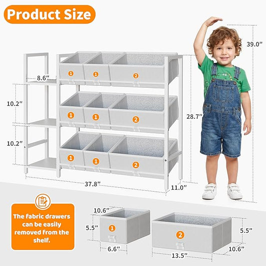 CODACE Kids Toy Organizers and Storage - Toy Shelf for Playroom， Kids Room and Living Room Organization, Toddler Toy Bins for Kids Organizer，Kids Bookshelf and Toy Storage, White, Easy to Assemble
