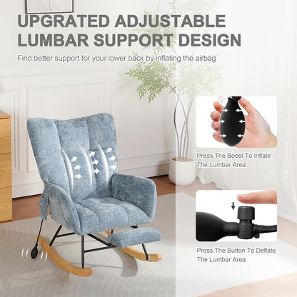 Rocking Chair Nursery with Airbag, Comfy Modern Nursery Rocking Reading Chair indoor with Footrest, Cozy Upholstered Glider Rocker Chairs for Living Room Bedroom Offices(Chenille, Dark Grey)