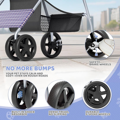 Magshion Compact Pet Stroller for Small-Medium Dogs/Cats up to 22lbs, 4-Wheel Lightweight Umbrella Shaped Portable Puppy Travel Jogger with Breathable Mesh, Cup Holder & Rear Storage, Black