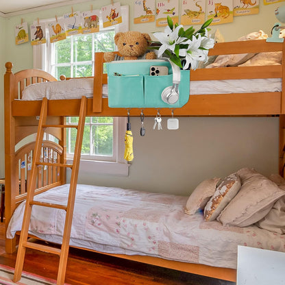 Bedside Storage Organizer 5 Pockets with 4 Hooks Hanging Storage Bag for Headboards/Bunk Bed (Pink)