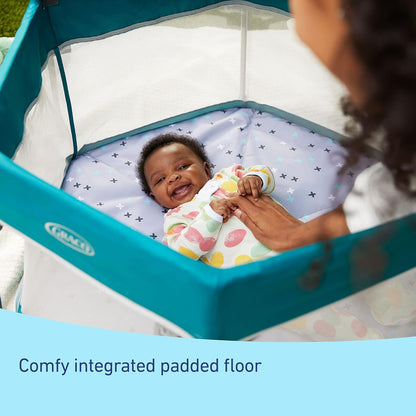 Graco® Lite Traveler 4 in 1 Playard with 4 Modes, Bedside Bassinet, Toddler Playpen, Free Play and Slumber Tent Mode, Lightweight Portable Playard with Canopy and Carry Bag