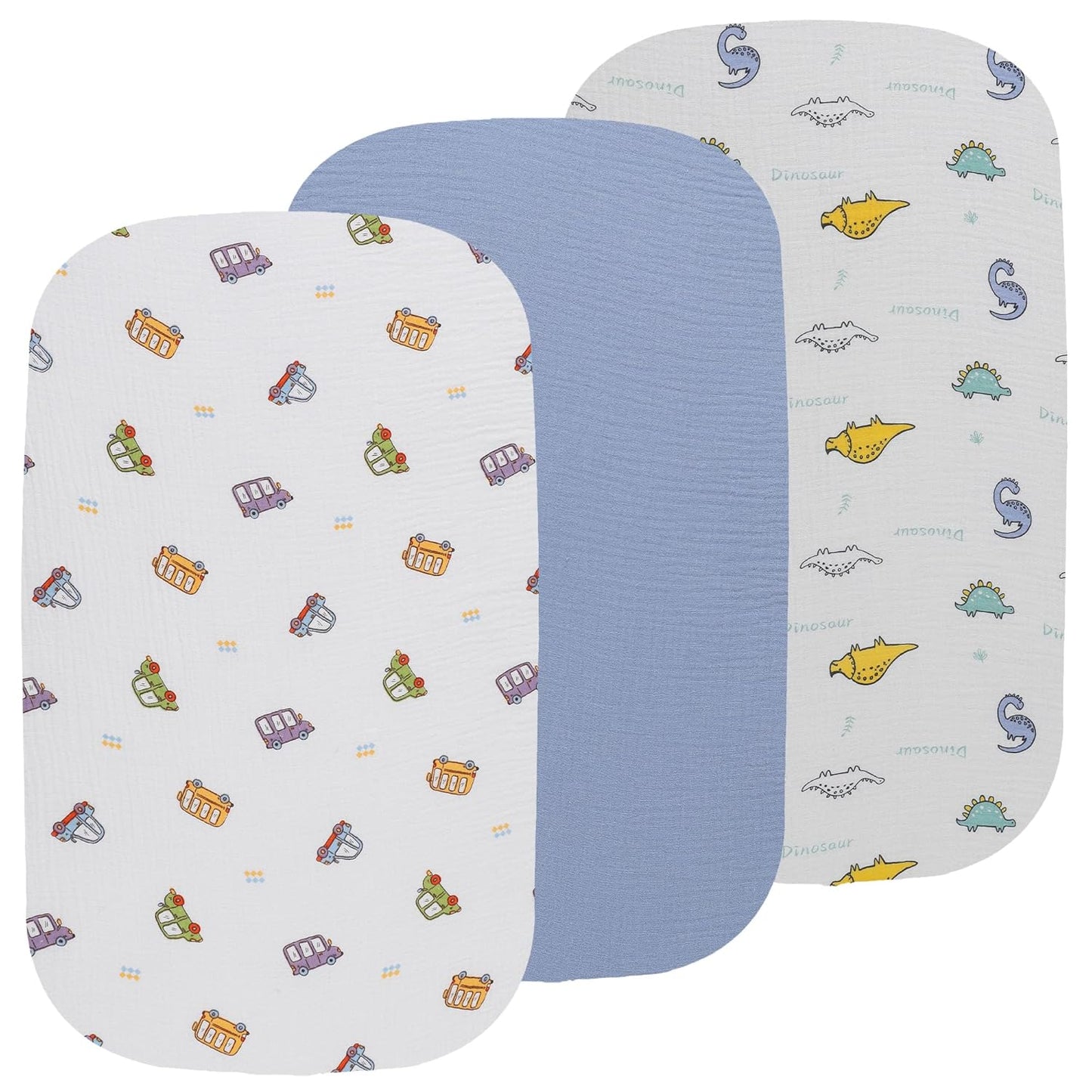 Onacosht Muslin Bassinet Sheets 3 Pack, 100% Cotton Baby Fitted Sheet 33" x 19" Compatible with Mika Micky, KoolaBaby (3 in 1), BabyBond, HARPPA and RICUTON Bedside Bassinet, Green, Floral and Cactus