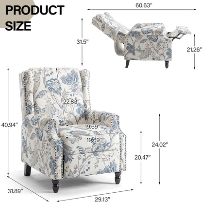 Swivel Rocker Recliner Chair, Manual Nursery Glider Recliner, Floral Fabric Wingback Accent Chair with Adjustable Backrest & Footrest for Small Spaces Living Room Bedroom (Plants Floral, Set of 1)
