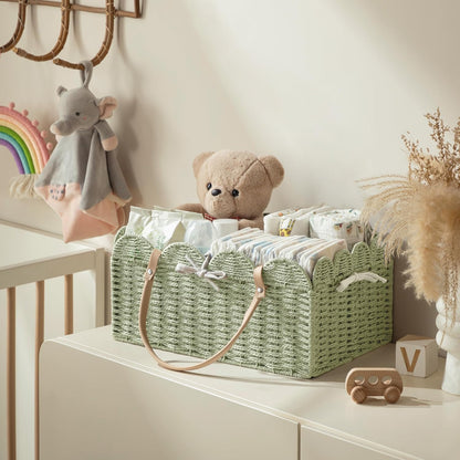 HBlife Large Baby Diaper Caddy, Paper Rope Storage Baskets Nursery Bin with Removable Divider, Portable Car Organizer for Diapers, Baby Shower Gifts, Newborn Essentials Must Haves