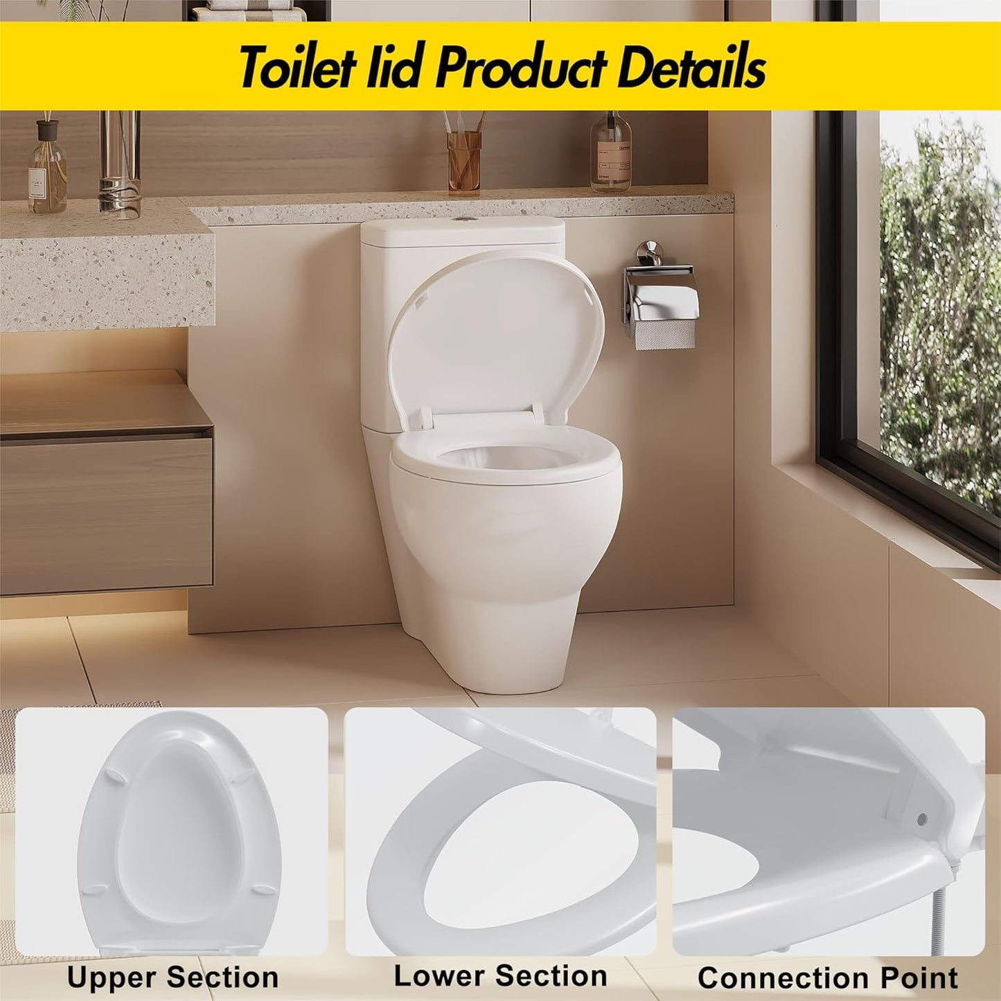 Toilet Seat with Toddler Seat Elongated, PP Material Family Toilet Seat Cover, Soft Close Adult & Toddler Seats, Easy to Clean, Safe Potty Training Solution for Kids, Bathroom Upgrade for Home