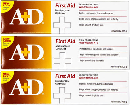 A+D First Aid Multipurpose Healing Ointment - Moisturizing Skin Protectant for Dry Cracked Heels, Elbows, Hands and Lips - Protects Minor Cuts, Burns, & Scrapes – 4 oz Tube
