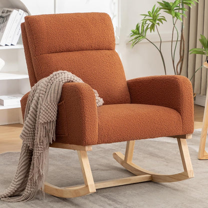 HCHAIRH Rocking Chair Nursery, Upholstered Fabricr Nursing Rocking Chairs with Soft High Back, Modern Nursery Glider Rocker for Mom Living Room, Bedroom, Camel