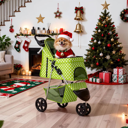 MoNiBloom Foldable Pet Stroller with Weather Cover, 3 Wheels Pet Strolling Cart for Small/Medium Dogs and Cats with Storage Basket and Cup Holder, Breathable and Visible Mesh for All-Season, Black