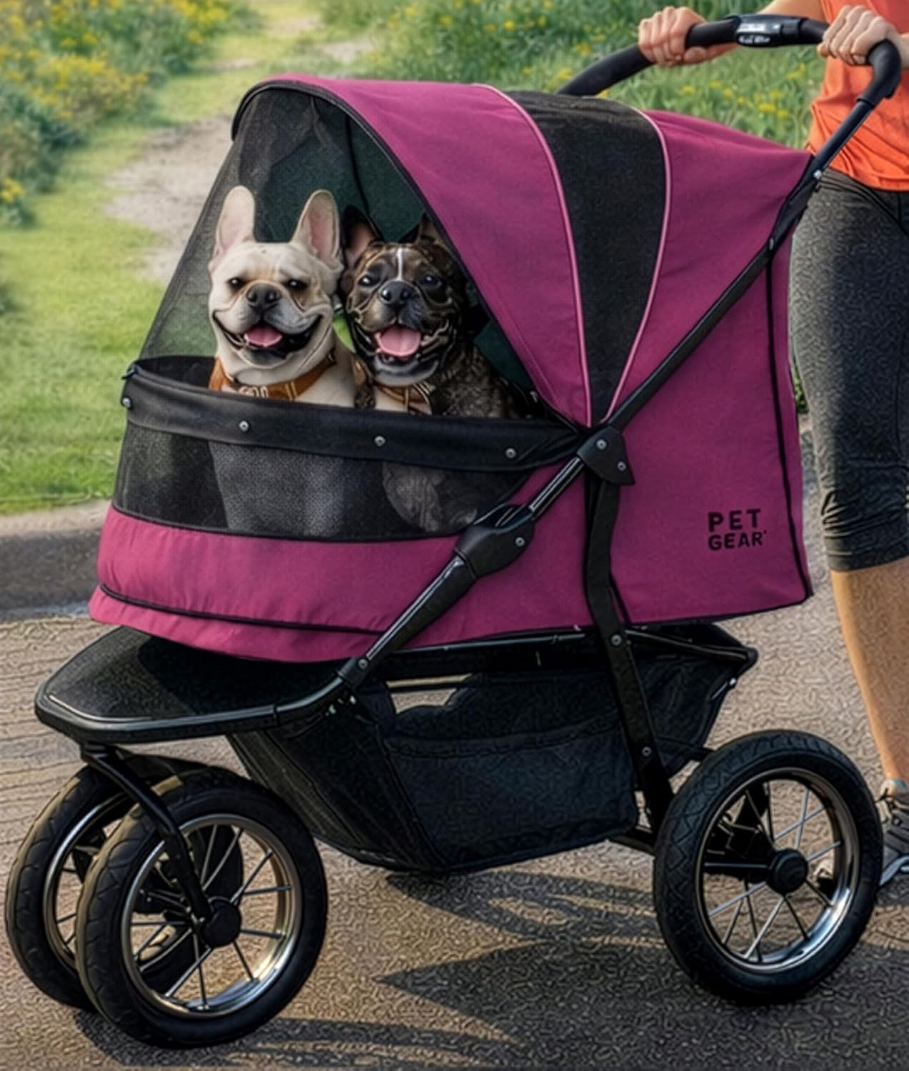 Pet Gear No-Zip Jogger Pet Stroller for Cats/Dogs, Zipperless Entry, Airless Tires, Easy One-Hand Fold, Cup Holder + Storage Basket, Salt- Extra Large