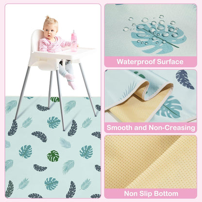 Basumee Splat Mat High Chair Mat Waterproof Baby Play Splat Mat for Under High Chair Food Catcher Highchair Mat for Floor Non Slip Bottom, Pink Rainbow, 46x42 Inches