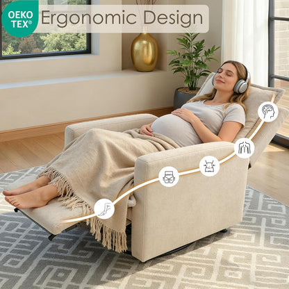 Nursery Glider Recliner Rocking Chair High Back Nursery Recliner Modern Adult Nursery Swivel Rocker Recliner for Nursery Bedroom Living Room and RV