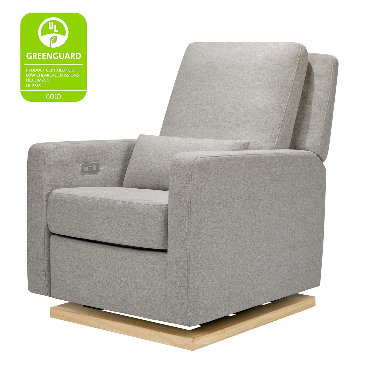 Babyletto Sigi Electronic Power Recliner & Swivel Glider with USB Port in Performance Beach Eco-Weave with Light Wood Base, Water Repellent & Stain Resistant, Greenguard Gold and CertiPUR-US Certified