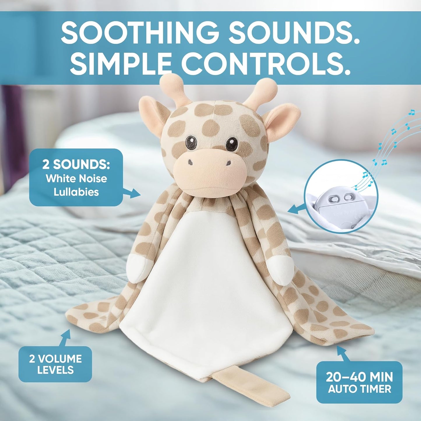 Love By Emi 4 in 1 Baby Lullaby Sleep Soother Toy - Stuffed Animal Sound Machine & Pacifier Holder | Heartbeat White Noise & Music | Plush White Tiger Lovey Sleep Aid Security Blanket (0-3 Years)