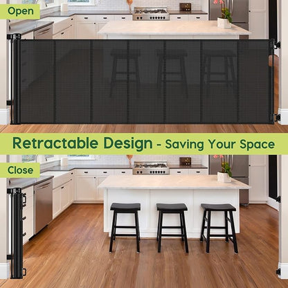 Reinforced 80 Inch Retractable Baby Gate Extra Wide Baby Gate for Wide Openings, Indoor/Outdoor Retractable Dog Gate for Doorway, Mesh Dog Gate Indoor Prevent Babies/Pets from Crawling Under, Black