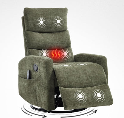 Trustyue Swivel Rocker Recliner Chair, 360° Swivel Recliner with Heat and Massage, Rocker Recliner Nursery Glider Chair with Side Pockets for Living Room (Beige, Fabric)