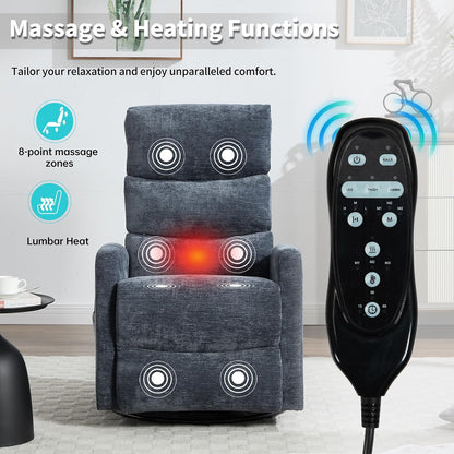 Massage Chair Recliner with Heat, Swivel Rocking Chair Recliner with High Back, Manual Nursery Recliners for Adults,Small Recliner Chair for Small Spaces, Living Room Bedroom, Fabric (Blue Green)
