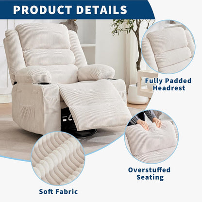 Rocking Recliner Chair for Adults Wide 360° Swivel Rocker Recliner with Cup Holder Nursery Glider with Upholstered Deep Seat Linen Lazy boy Chair for Living Room Browm