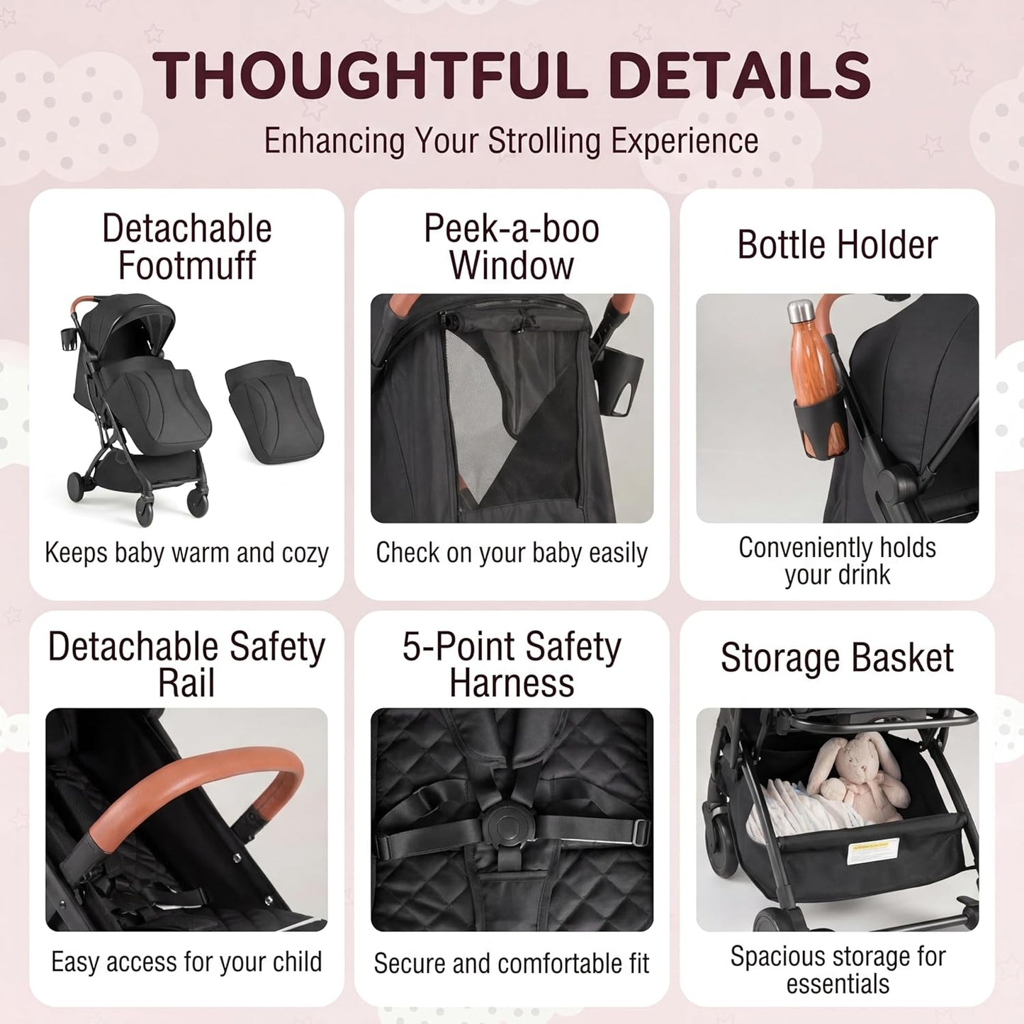 HONEY JOY Lightweight Baby Stroller, Compact Travel Stroller w/Aluminum Frame, Footmuff, EVA Wheels w/Spring Suspension, Multi-Position Recline, One-Hand Fold Luggage Handle for Toddlers (Gray)
