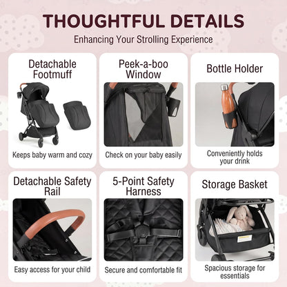 HONEY JOY Lightweight Baby Stroller, Compact Travel Stroller w/Aluminum Frame, Footmuff, EVA Wheels w/Spring Suspension, Multi-Position Recline, One-Hand Fold Luggage Handle for Toddlers (Gray)