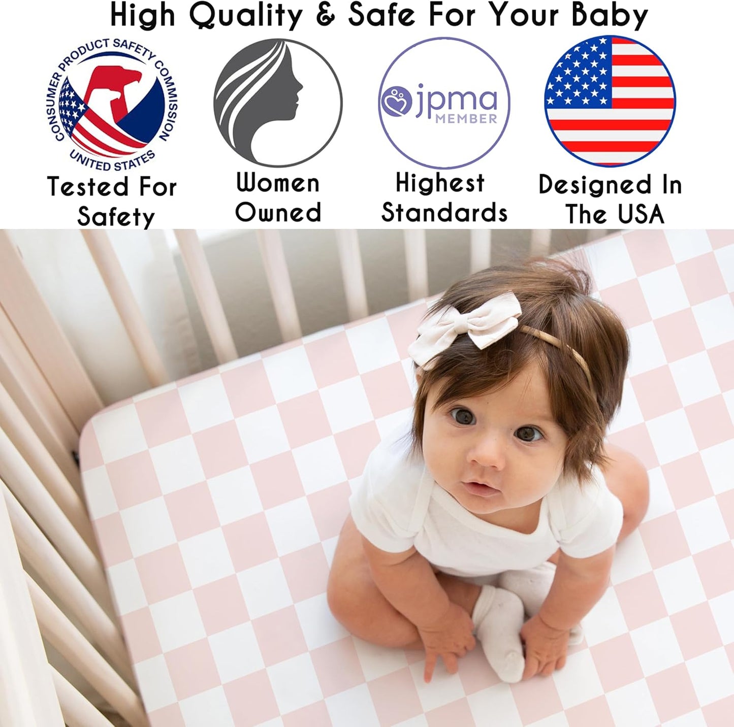 Sweet Jojo Designs 2-Piece Baby Bassinet Sheets Set (Black/White Gingham Checkered Plaid) for Boy/Girl, Infant Newborn Nursery, Oval, Rectangle & Hourglass Mattress (Solid Onyx & Classic Checkerboard)