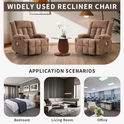 Rocking Recliner Chair for Adults Wide 360° Swivel Rocker Recliner with Cup Holder Nursery Glider with Upholstered Deep Seat Linen Lazy boy Chair for Living Room Browm