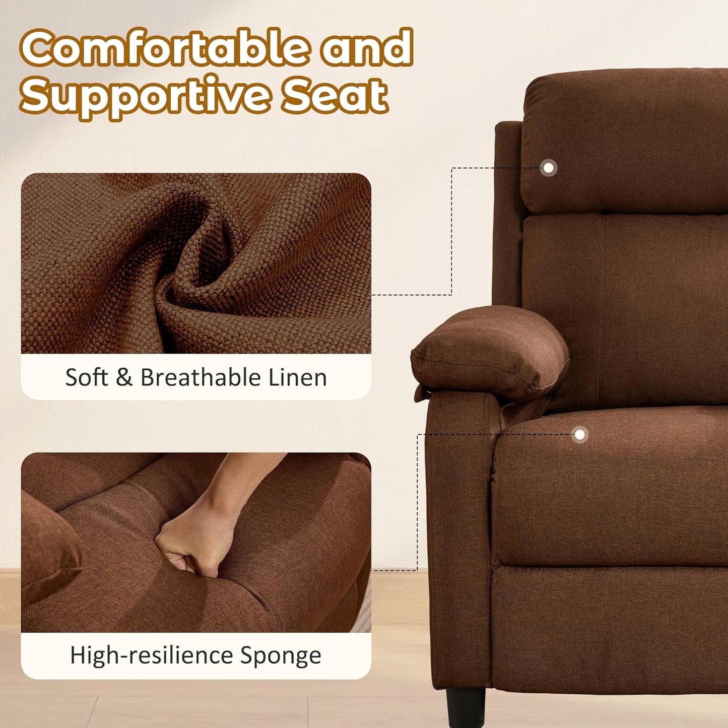 Korser Recliner Chair, 360 Swivel Rocker Chair for Adults, Small Rocking Recliner for Small Spaces, Upholstered Fabric Glider Recliner Nursery