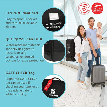 J.L. Childress Compact Travel Stroller Bag for Airplane - Fits Most Compact-Fold Single Baby Strollers, Compatible with UPPAbaby MINU, GB Pockit, Nuna TRVL & More, AirTag Compatible - Black