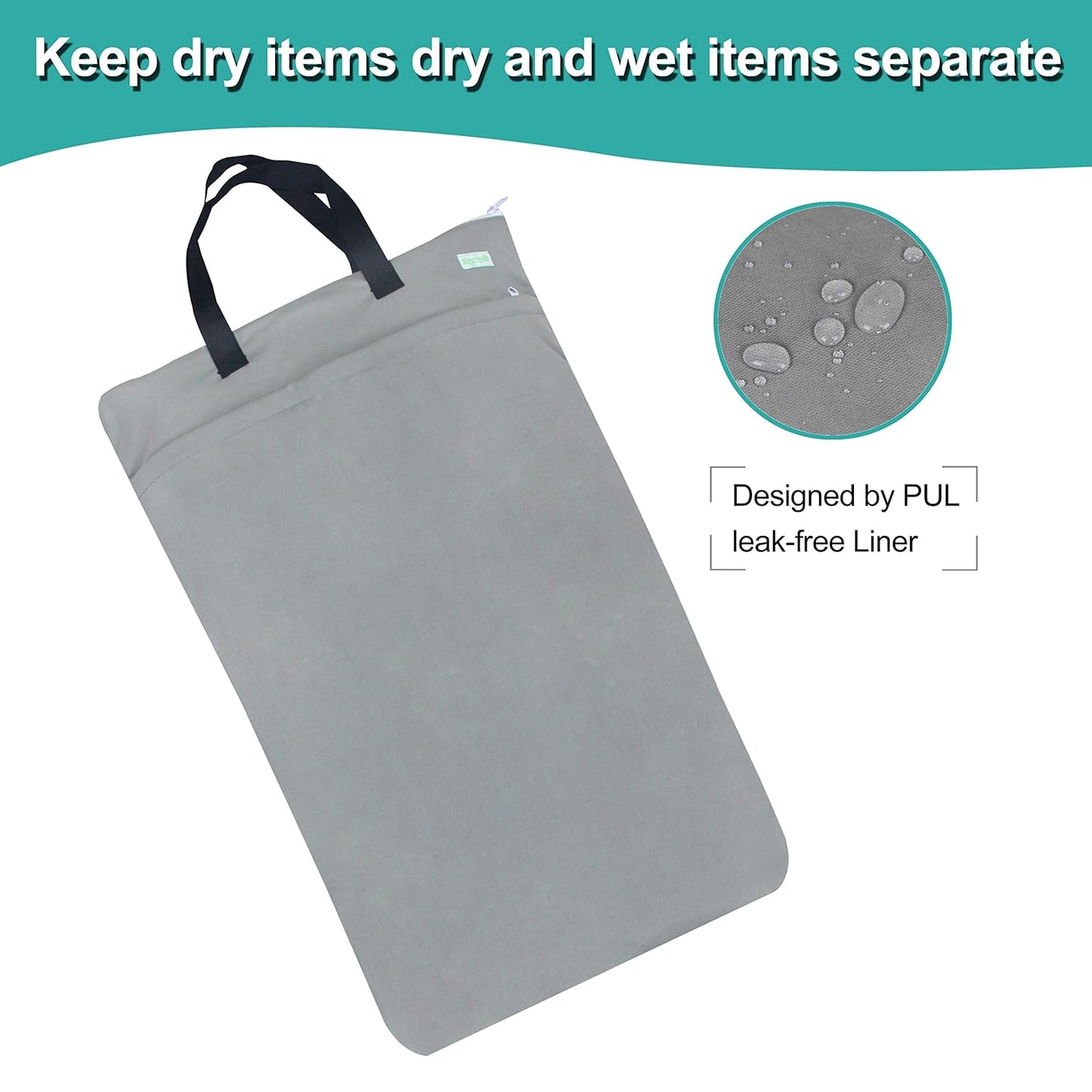 wegreeco Reusable Hanging Wet Dry Cloth Diaper Bag (Grey Leaf, Grey)