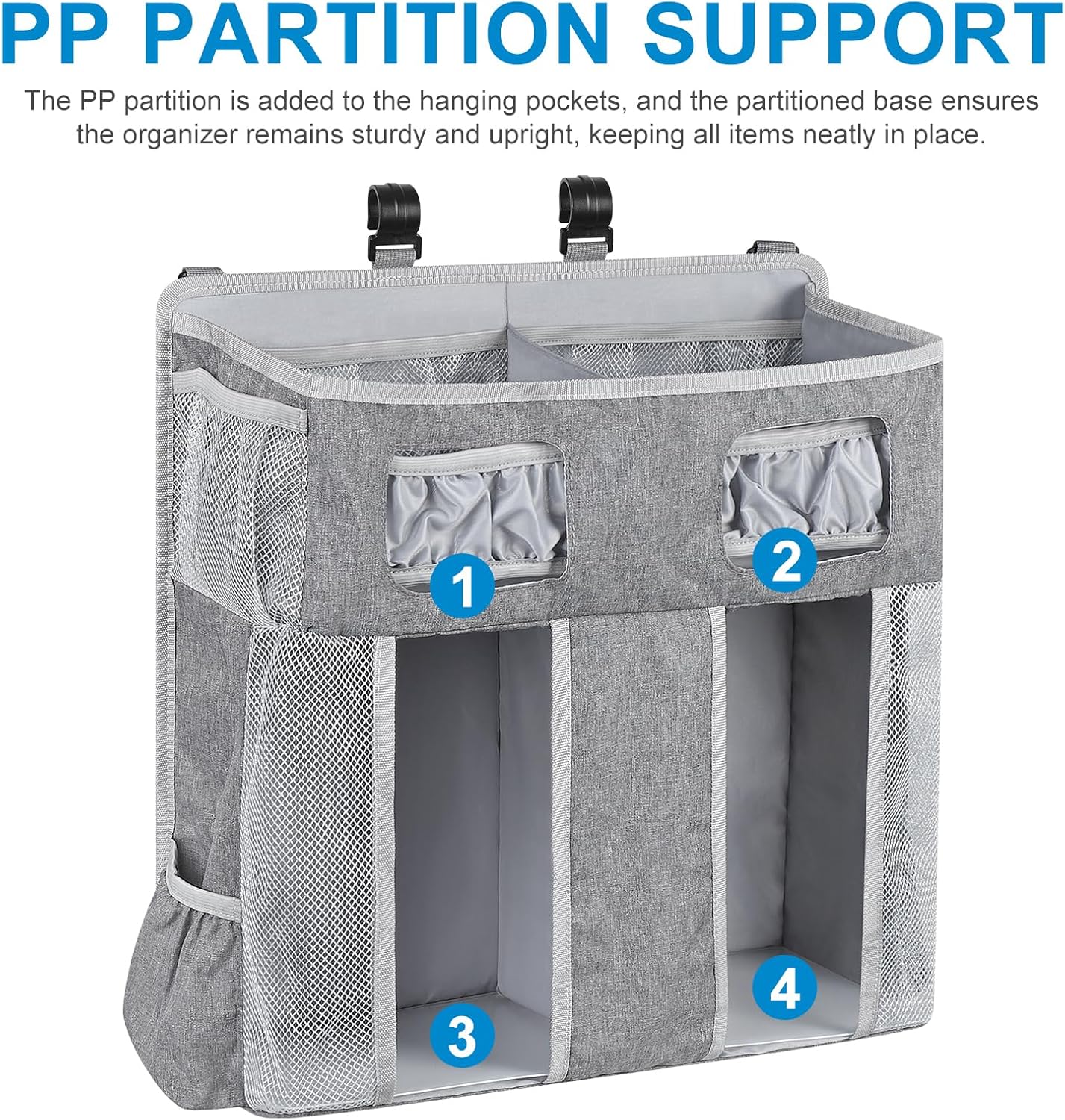 Accmor Hanging Baby Diaper Caddy Organizer, Diaper Stacker, Baby Crib Hanging Classified Storage Bag Organizer for Changing Table, Crib, Playard or Wall & Nursery Organization, Grey
