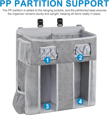 Accmor Hanging Baby Diaper Caddy Organizer, Diaper Stacker, Baby Crib Hanging Classified Storage Bag Organizer for Changing Table, Crib, Playard or Wall & Nursery Organization, Grey