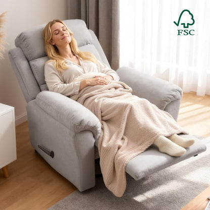 FLEXISPOT Souffle Swivel Rocker Recliner Chair for Adults, Nursery Rocking Glider Chair with Massage & Heat, FSC Wood Frame, Manual Recliner for Living Room, Nursery & Relaxation, Light Grey