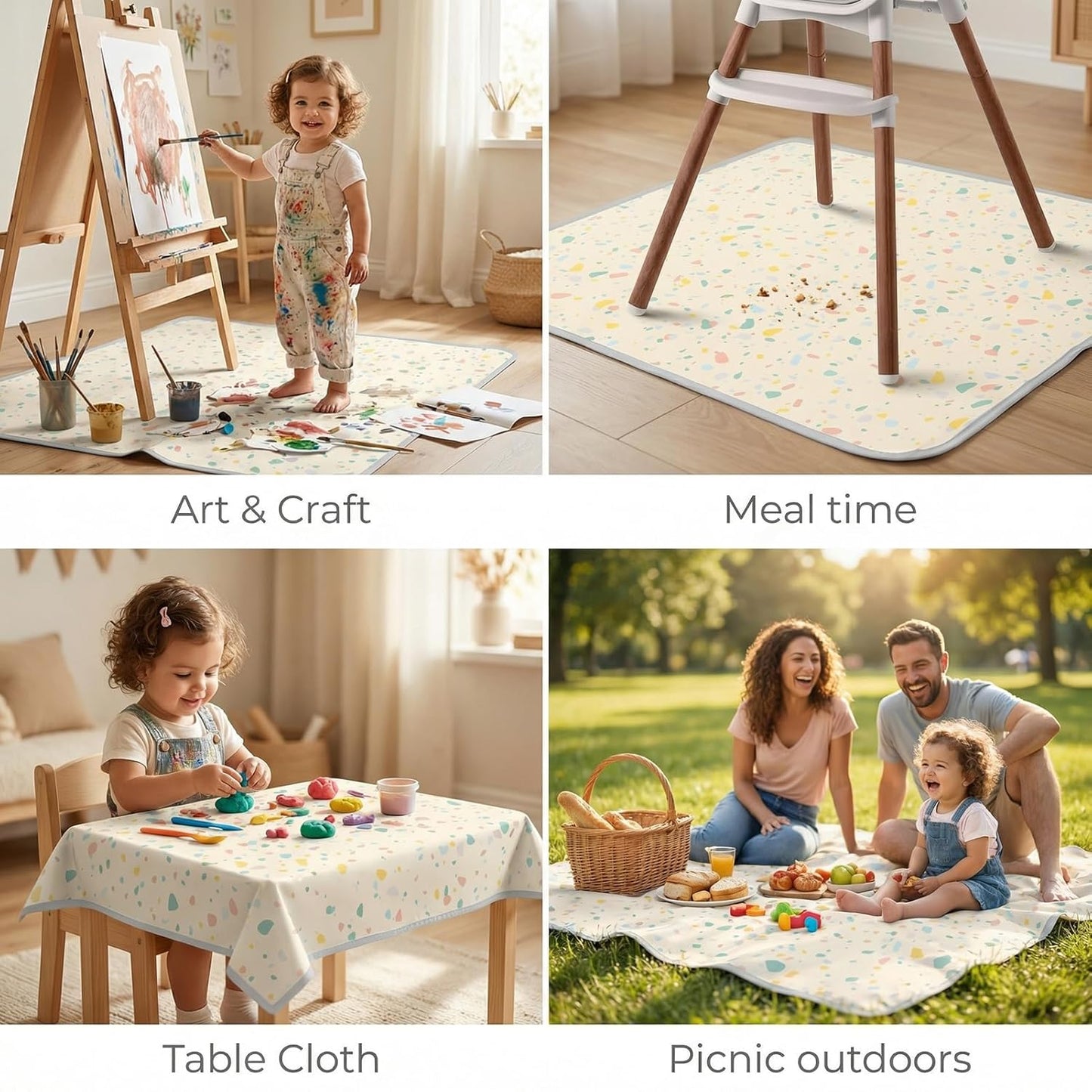 Splat Mat for Under High Chair/Arts/Crafts by CLCROBD, 51" Baby Anti-Slip Food Splash and Spill Mat for Eating Mess, Waterproof Floor Protector and Table Cloth