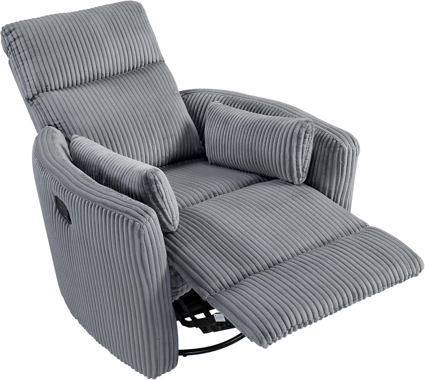 Lexicon Modern Swivel Glider Recliner Chair, Nursery Glider, Corduroy Fabric Upholstery Recliner with 2 Lumbar Pillows, Manual Reclining Sofa Chair for Living Room/Office/Apartment, Beige