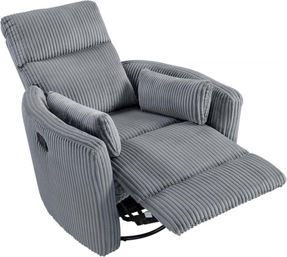 Lexicon Modern Swivel Glider Recliner Chair, Nursery Glider, Corduroy Fabric Upholstery Recliner with 2 Lumbar Pillows, Manual Reclining Sofa Chair for Living Room/Office/Apartment, Beige