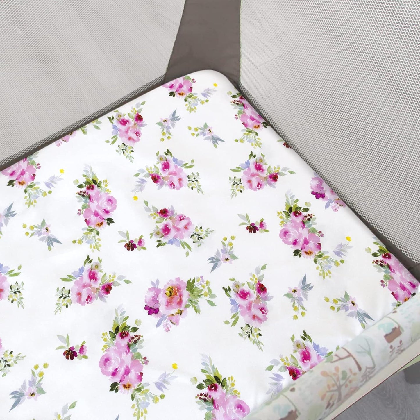 Pack and Play Sheets, 2 Pack Mini Crib Sheets, Stretchy Playard Fitted Sheet, Compatible with Graco Pack n Play, Soft and Breathable Material, Planet & Flower