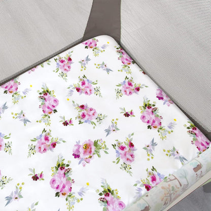 Pack and Play Sheets, 2 Pack Mini Crib Sheets, Stretchy Playard Fitted Sheet, Compatible with Graco Pack n Play, Soft and Breathable Material, Planet & Flower