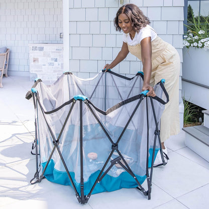 Regalo Safety My Play Deluxe Baby Playpen & Portable Play Yard with Canopy, Foldable 6-Panel Indoor Outdoor Playpen for Babies & Toddlers, Mesh Sides, Washable Nylon Bottom, 48", Aqua/Black