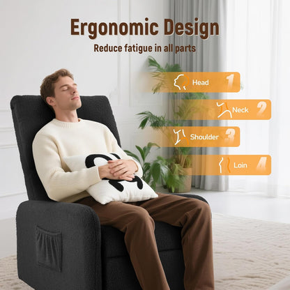Korser 360° Rocking Chair, Nursery Rocker Chair with Side Pockets, Glider Nursing Chair with Steel Structure Base, Small Chair for Small Spaces, Sherpa Swivel Accent Chairs for Living Room, Nursing