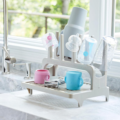 PopYum Seattle Gray Space Saving Drying Rack Made from 100% Recycled Bottles, Countertop for Baby Bottle, Plastic Bags, Cups, Glass, Tumblers, Compact