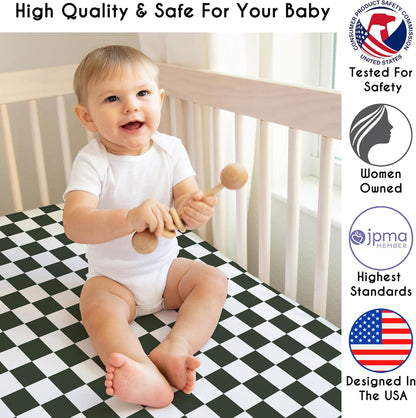 Sweet Jojo Designs 2-Piece Baby Bassinet Sheets Set (Black/White Gingham Checkered Plaid) for Boy/Girl, Infant Newborn Nursery, Oval, Rectangle & Hourglass Mattress (Solid Onyx & Classic Checkerboard)