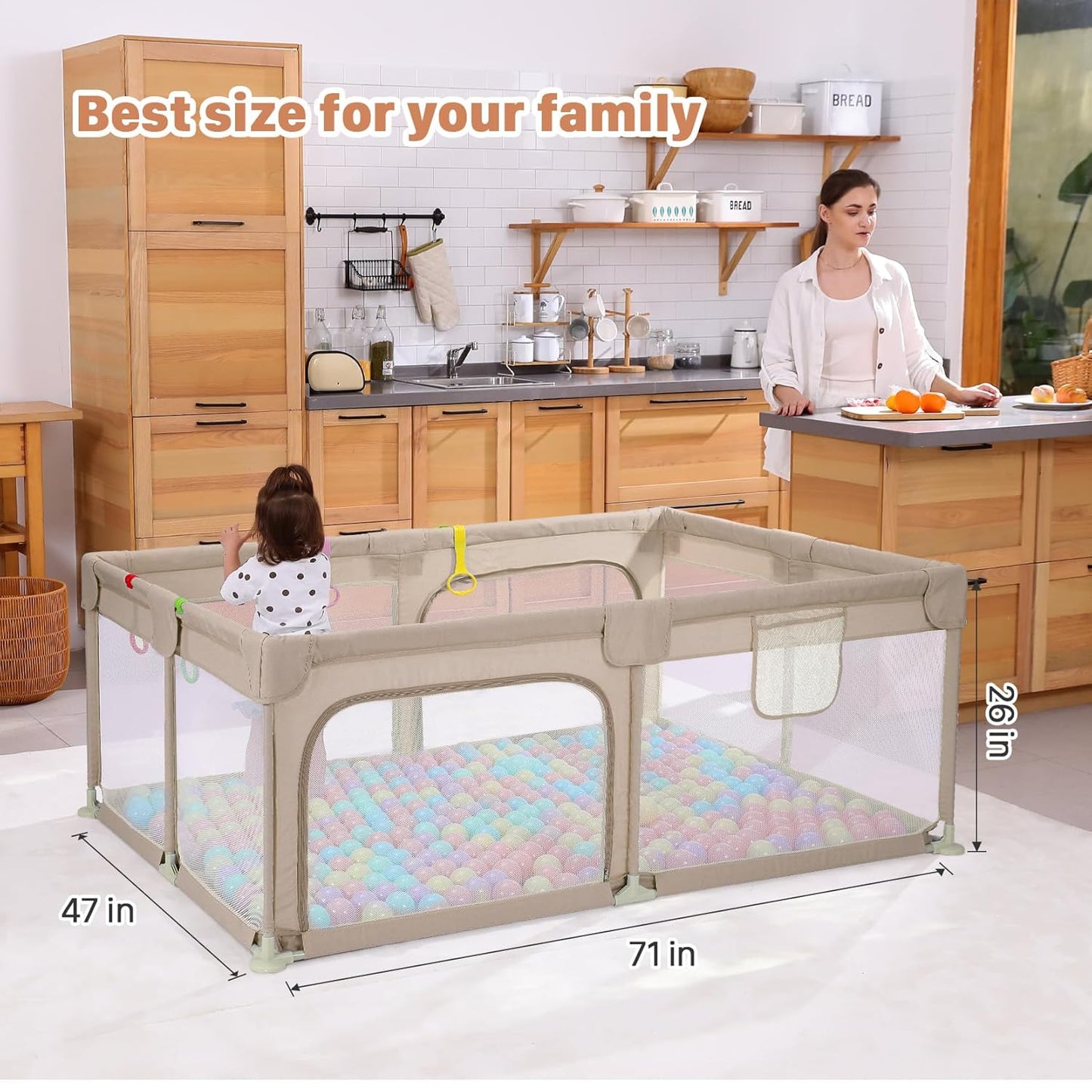 Dripex Baby Playpen, 47"x47" Small Playpen for Babies, Enhanced Safety Baby Play Yard for Indoor & Outdoor, Infant Play Pen with Soft Breathable Visible Mesh, Anti-Fall Design & Easy Setup, Grey
