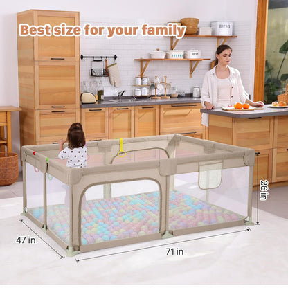 Dripex Baby Playpen, 47"x47" Small Playpen for Babies, Enhanced Safety Baby Play Yard for Indoor & Outdoor, Infant Play Pen with Soft Breathable Visible Mesh, Anti-Fall Design & Easy Setup, Grey