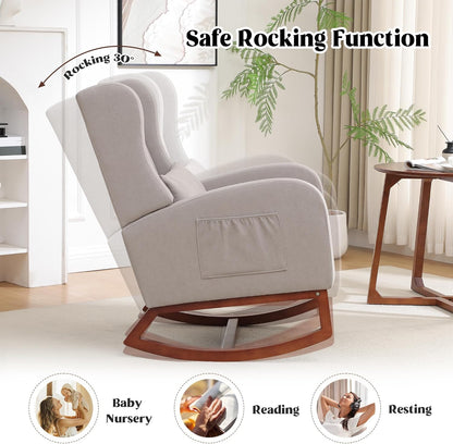 HCHAIRH Rocking Chair Nursery, Nursery Rocking Chairs with Foot Rest, Comfy Fabric Glider Rocker Nursing Chair with High Back for Nursing, Living Room, Bedroom, Beige