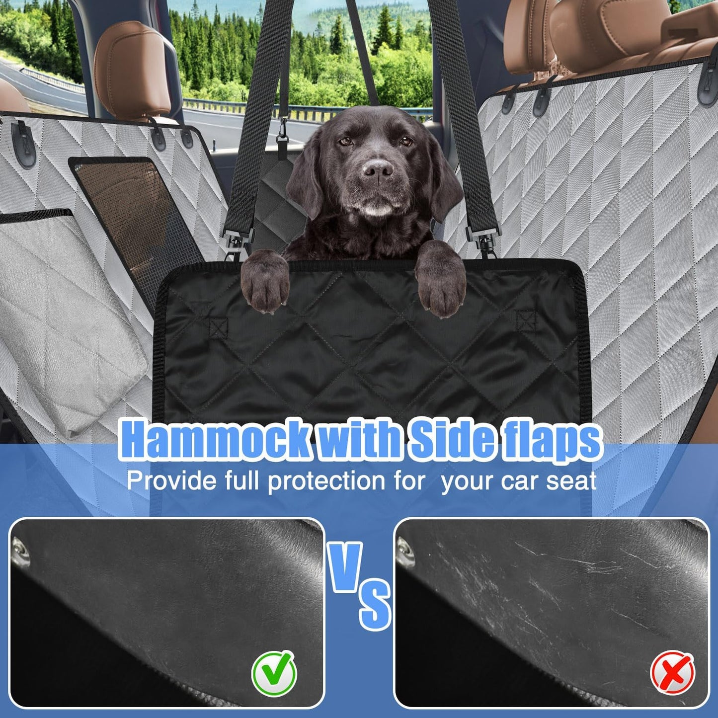 Kytely Dog Car Seat Cover for Back Seat,600D Heavy Duty Dog Hammock for Car with Side Flap,100% Waterproof Pet Backseat Cover, Anti-Scratch Nonslip Pet Seat Protector for Cars Trucks and SUV