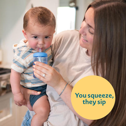 The First Years Squeeze & Sip Toddler Straw Cups - Squeezable Transition Sippy Cup with Silicone Straw - Toddler Feeding Supplies - 7 Oz - 3 Count - Ages 6 Months and Up